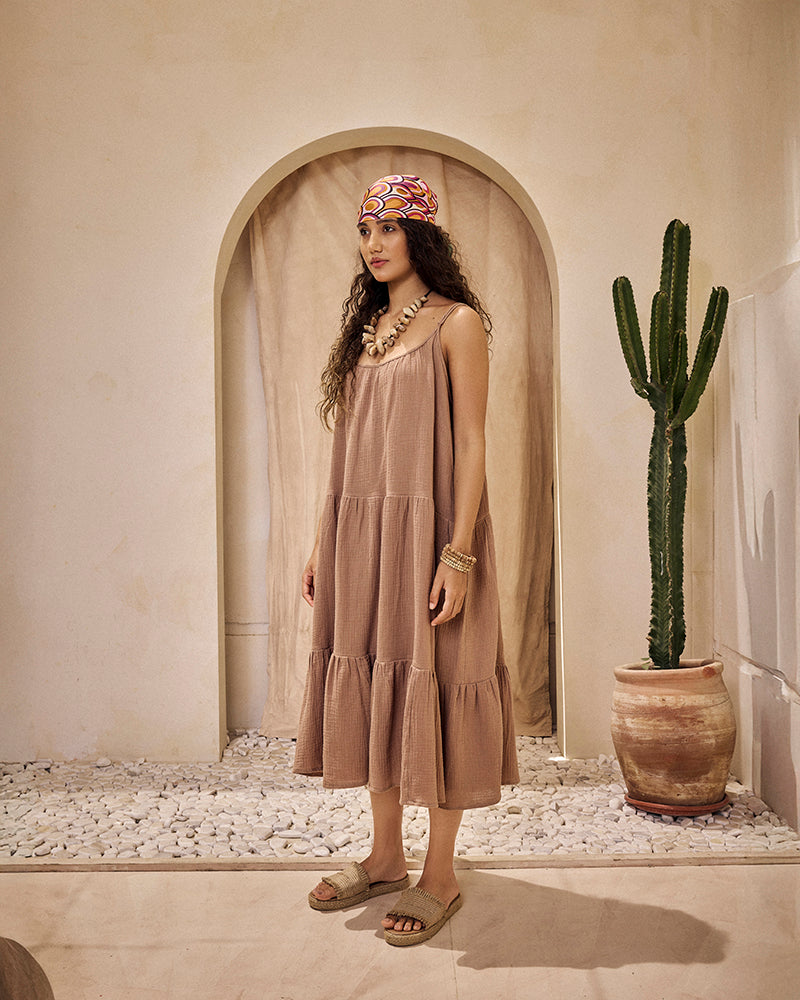 double voile cotton dress khaki