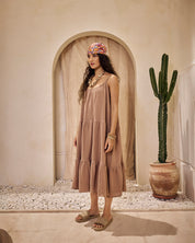 double voile cotton dress khaki