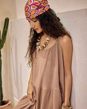 double voile cotton dress khaki