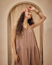 double voile cotton dress khaki