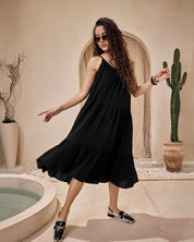 double voile cotton dress black