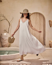 White Double Voile Dress With handmade Crochet & Natural