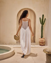 White Double Voile Dress With handmade Crochet & Natural
