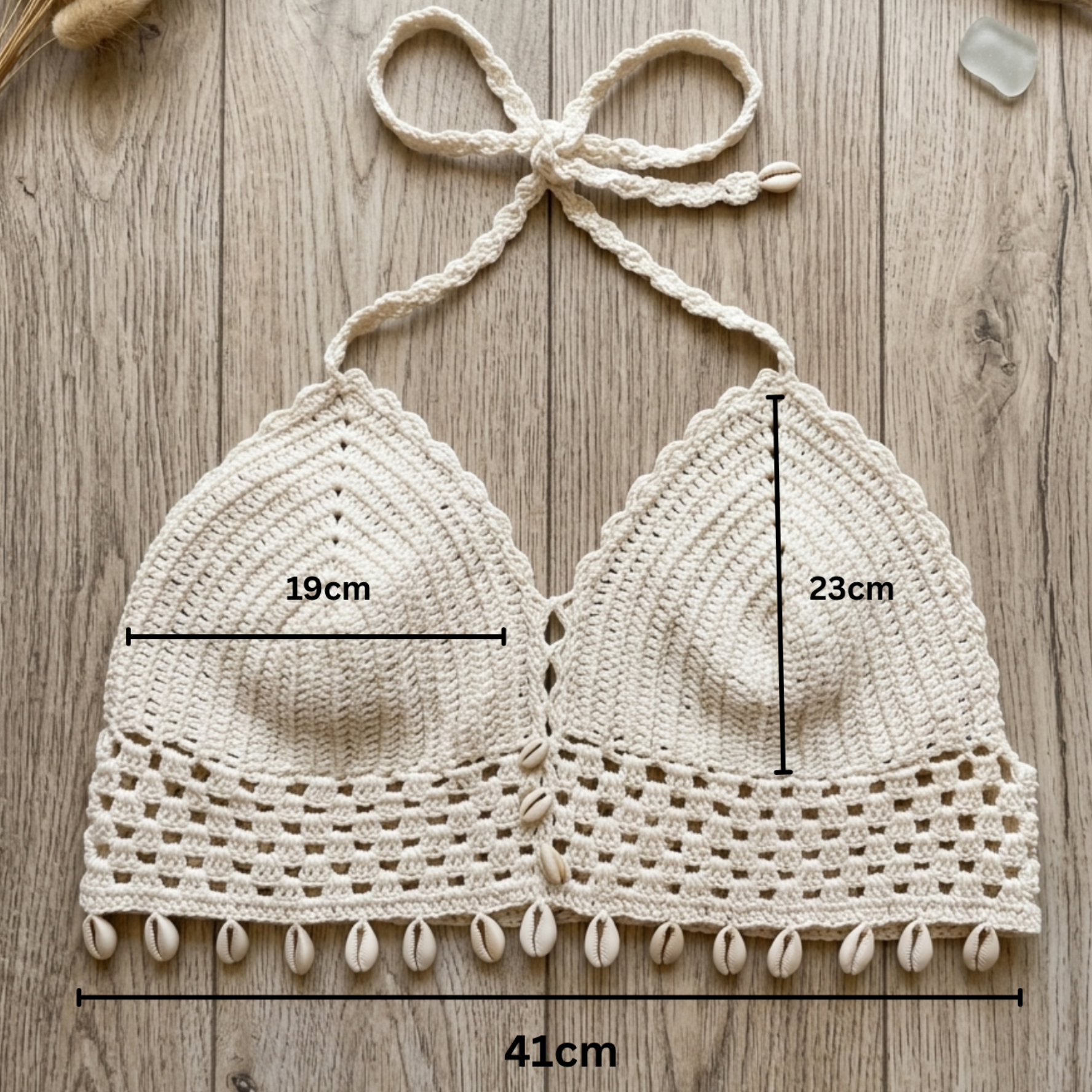 White crochet top with seashells