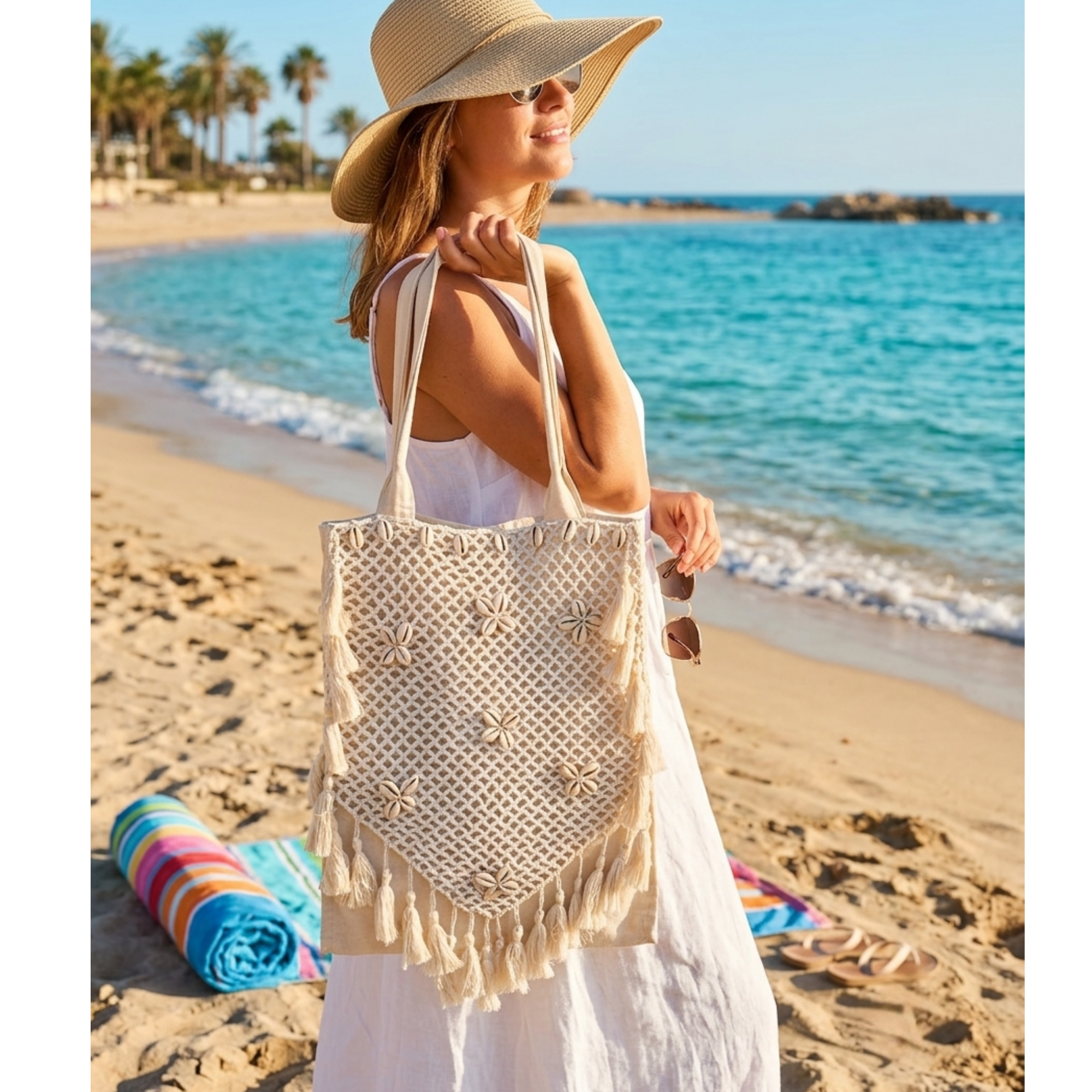 tote bag with handmade crochet
