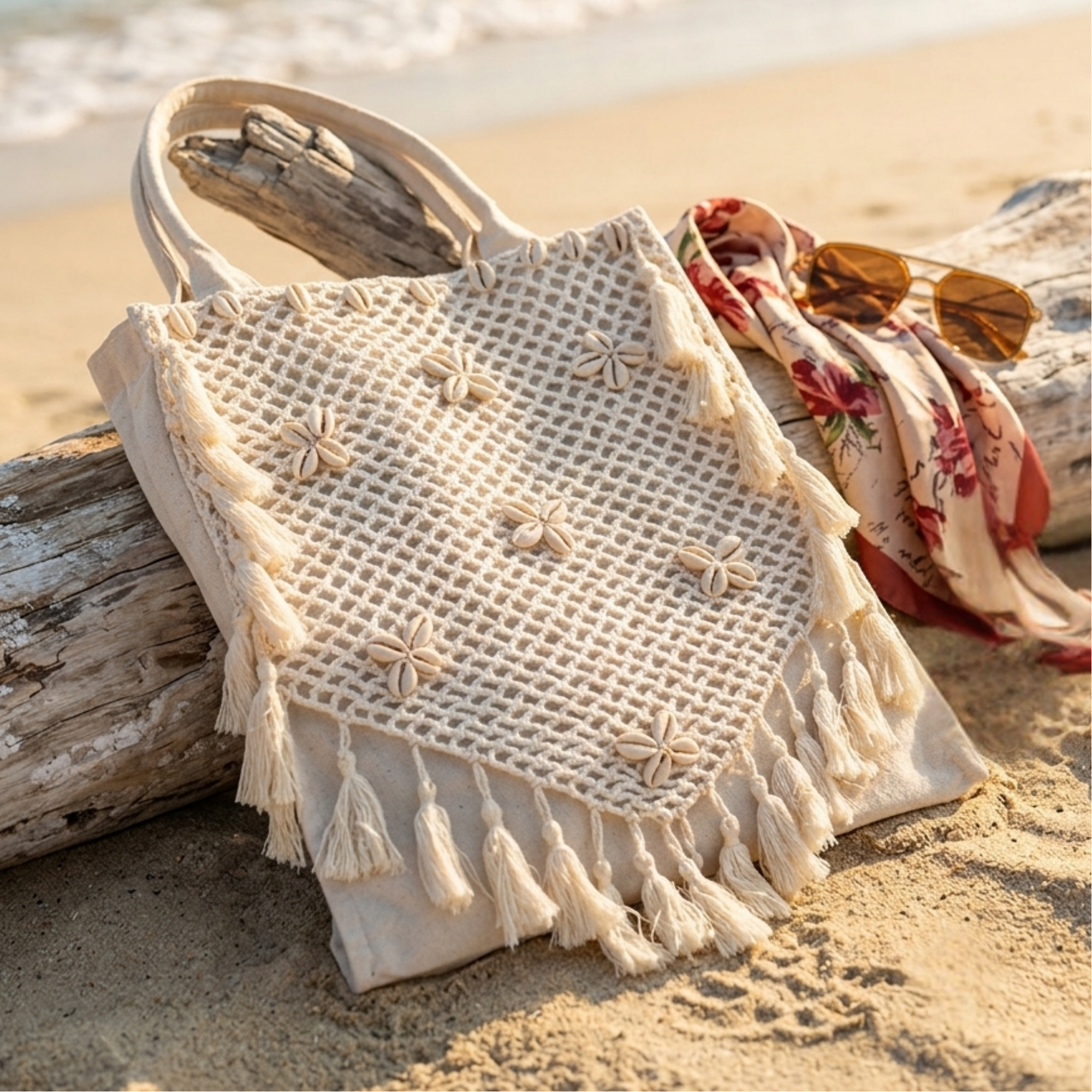 tote bag with handmade crochet