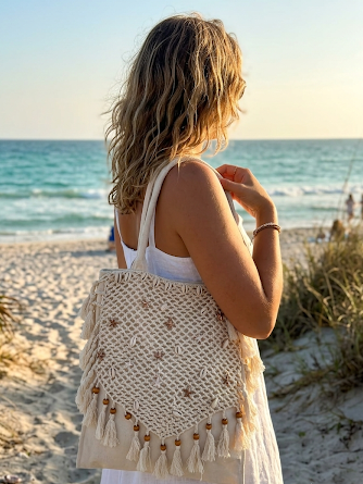 Tote bag with Handmade crochet